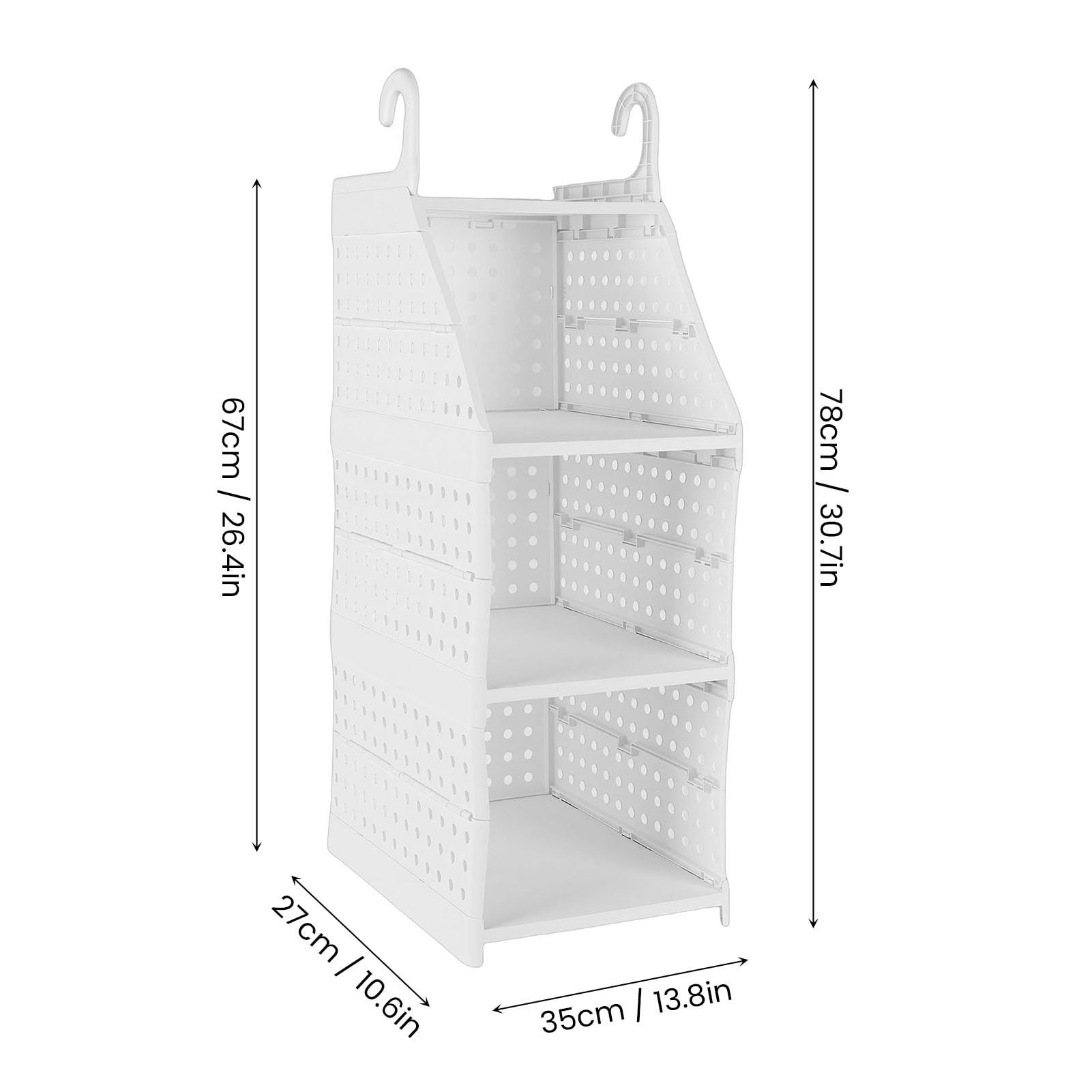 Jiawu Cesta Colgante para Armario, Organizador de Armario Plegable de Gran Capacidad, Cesta de Almacenamiento para con Ganchos Reforzados para Dormitorio, Lavandería, Dormitorio (3 niveles)