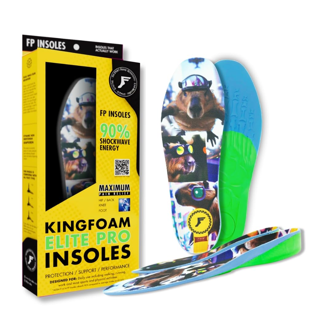 FP Kingfoam Elite Pro Insoles - Pack of 2 - Metal Gear Capy, Small (Men's 3-8 / Women's 5-10) | Dual-Layer Comfort Plus Top with High Profile Shock -