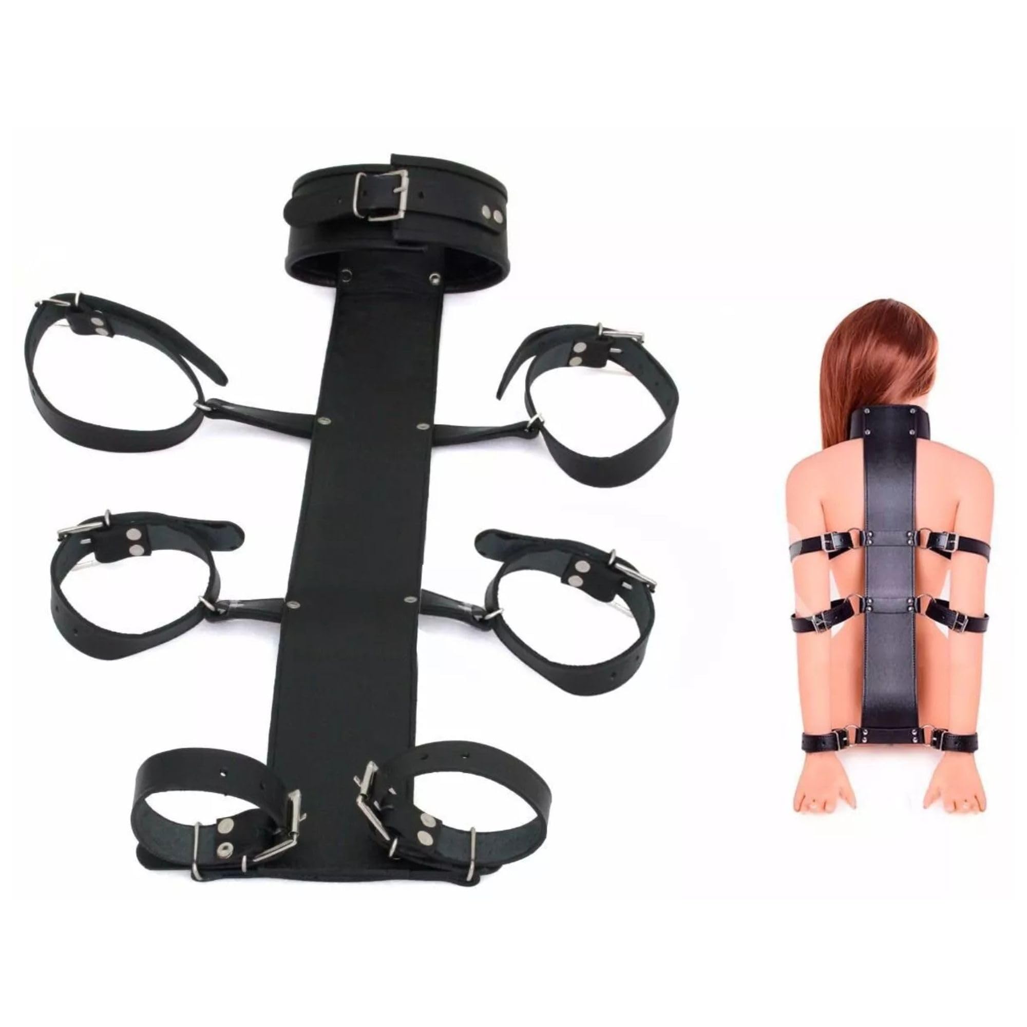 Set Restraints con Collare Regolabile Polsini da Polso e Gomito Catena in Pelle Resistente | Accessori Completi Unisex per Attività a Tema Giochi di Coppia e Occasioni Speciali | Nero