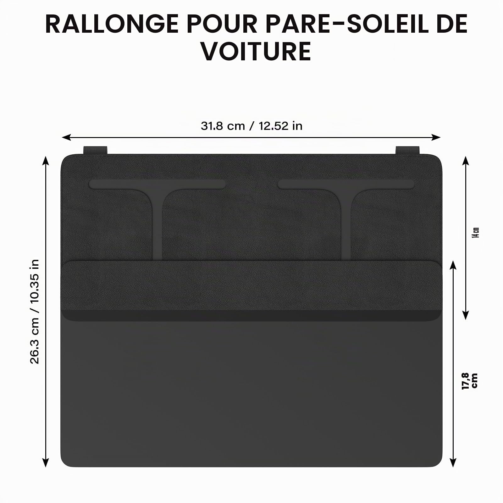 Rallonge Pare Soleil Voiture, Réglable Extension Pare-Soleil Accessoire Voiture Interieur Pare Brise Avant, Anti-éblouissement, Protection UV et Solaire pour Siège Conducteur ou Passager Avant, Noir