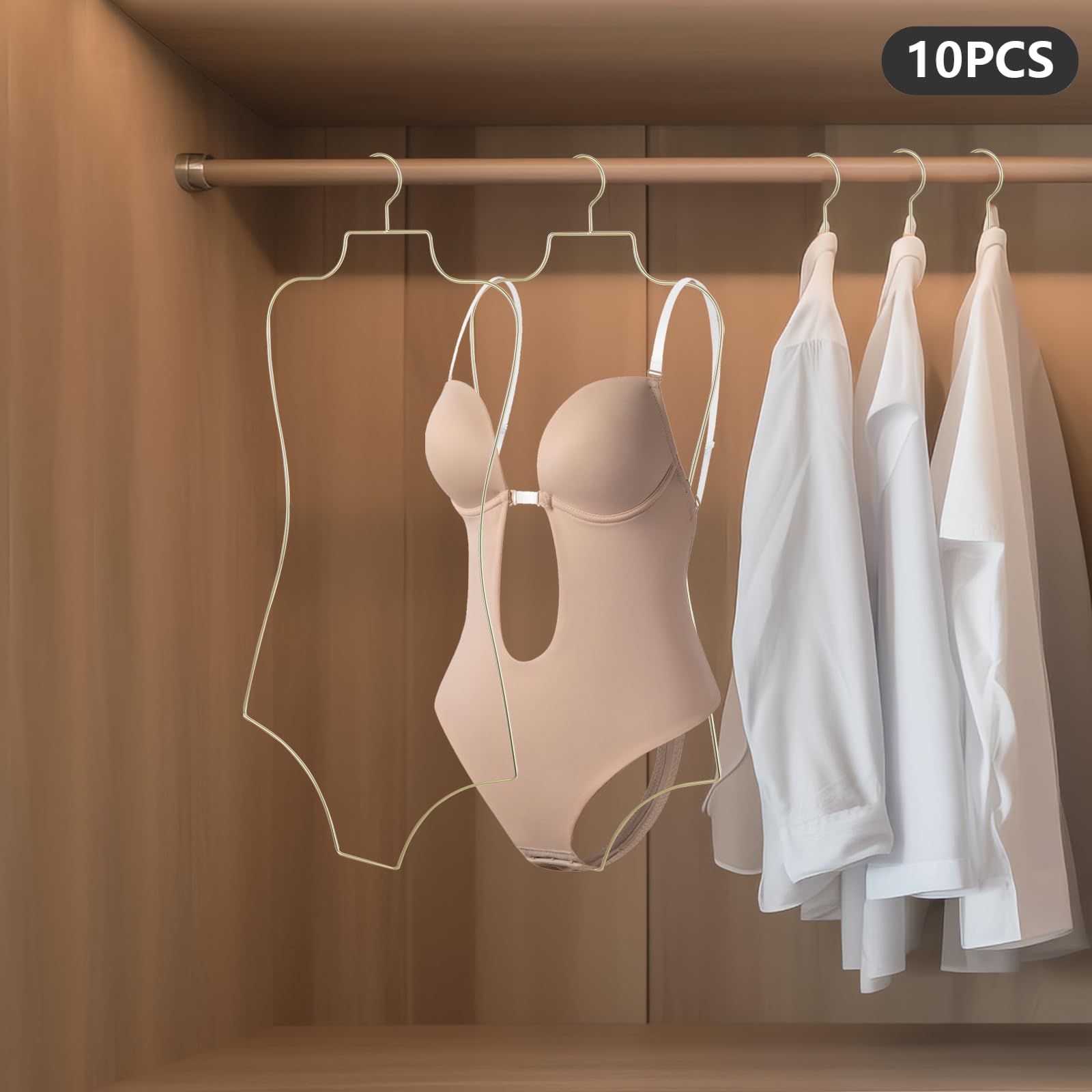 10 Stück Sanduhr-Design Kleiderbügel,Goldene Körperform-Kleiderbügel aus Metall mit Haken,Rostbeständig Bikini Badeanzug Aufhänger Draht Körperform Display für Badeanzüge Kleider & Unterwäsche