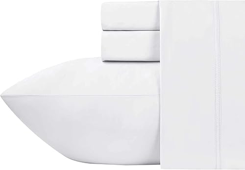 ARlinen Juego de sábanas de algodón de fibra extra larga de 400 hilos, color blanco, juego de sábanas tamaño King, se adapta a colchones de 16