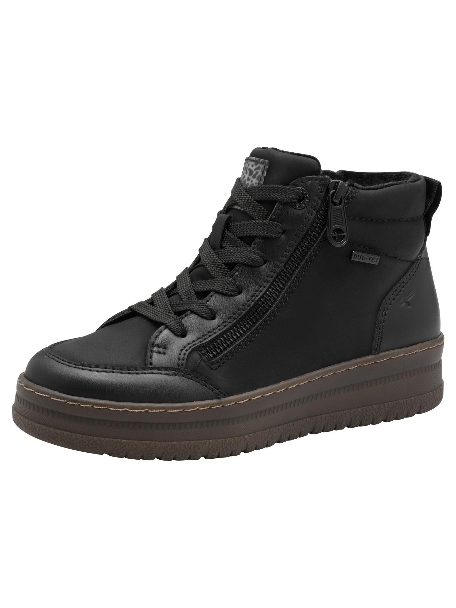 Tamaris Comfort Women’s High Sneakers with Zip and Laces, Black Comb, 3,5 UK