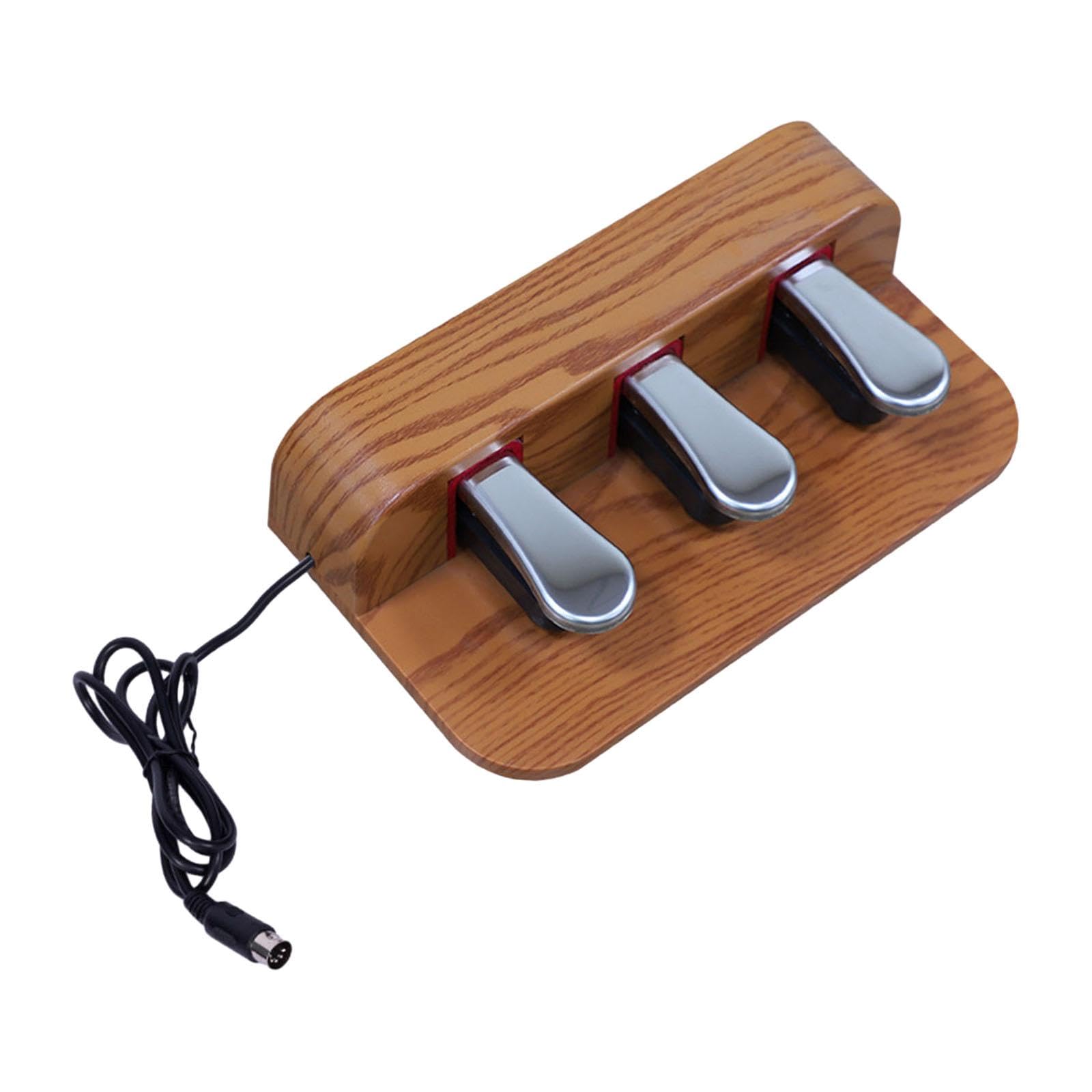 Sustain Pedal Anti-Rutsch-Dreifach-Pedal für Keyboard, E-Piano, Performance, Braun, 30 x 7,5 x 17 cm