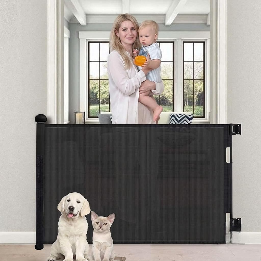Safe-O-Kid Retractable Baby Safety Gate, 80cm High x 150 cm Wide, Auto-Lock Mesh Safety Gate for Babies & Pets, Child Safety Barrier for Stairs, Doorways, Hallways, Kitchen, Indoor & Outdoor, Black-image-42