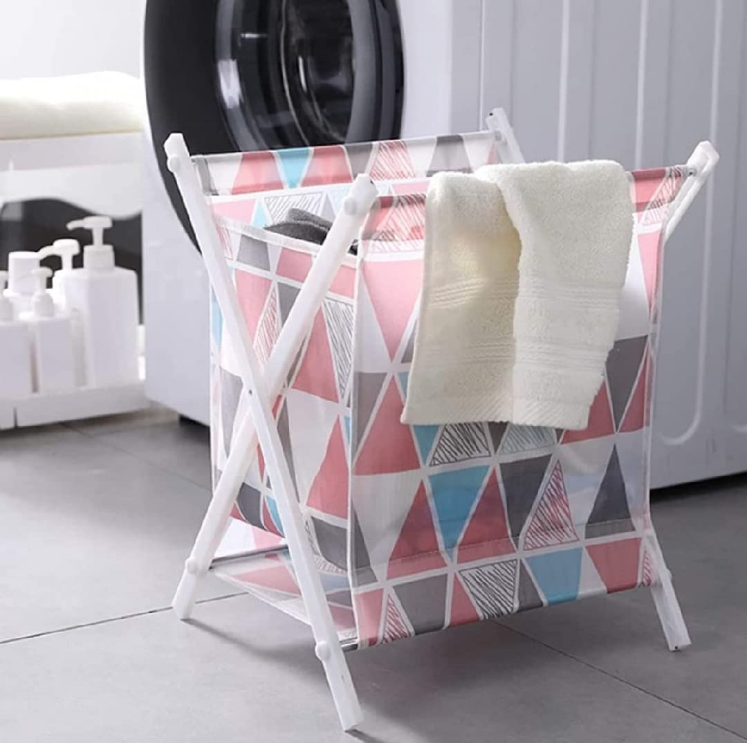SAUSA Portable Foldable Collapsible Waterproof Lining Cloth Laundry Storage Bag Freestanding Large Hamper Basket for Dirty Clothes, Toys, Bathroom, Washing Machine - Random Color