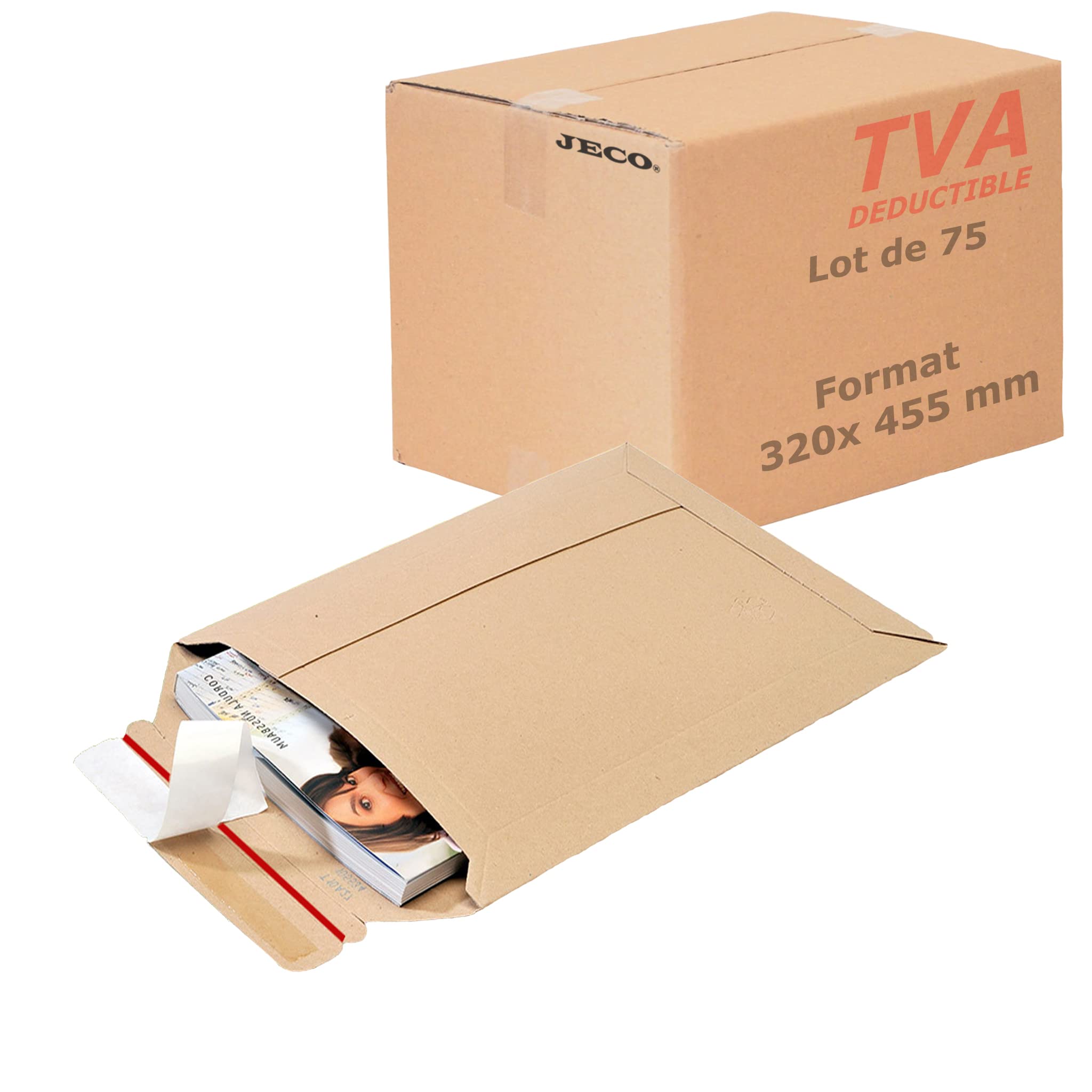 Jeco - Lot de 75 enveloppes en carton d'expédition marron format 320 x 455mm 450g/m² rigide et résistante avec fermeture auto-adhésive pochette rigide