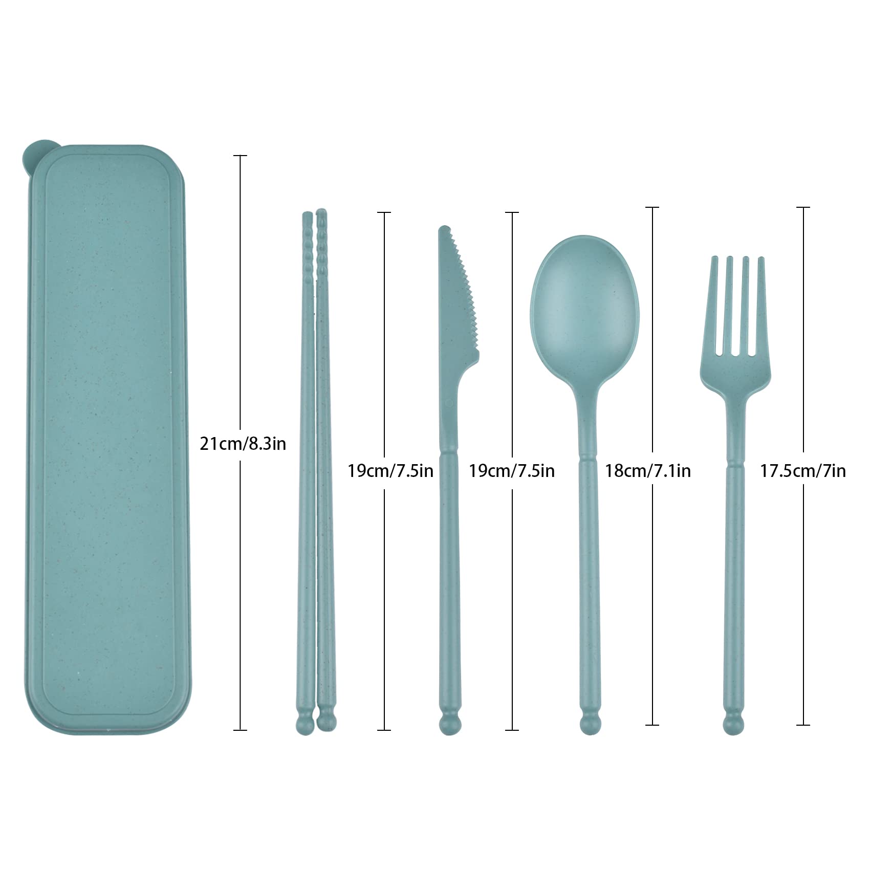 Camping Utensil Set, Reusable Utensils Set with Case, Plastic Cutlery Set Forks Spoon Tableware Chopsticks, Portable Cutlery Set for Travel Picnic Camping or Daily Use (Dark Green)