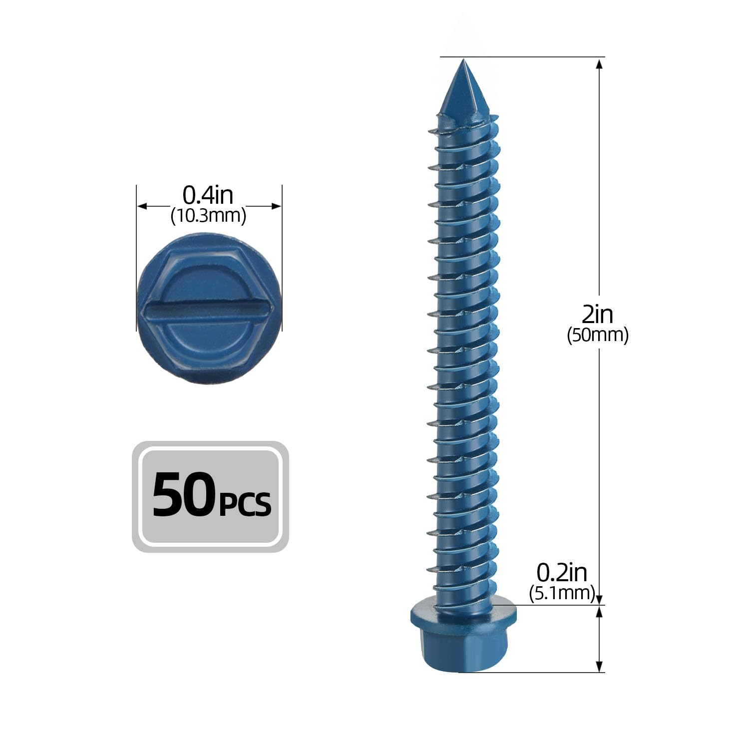 Concrete Screws - 50 PCS with Drill Bit -2