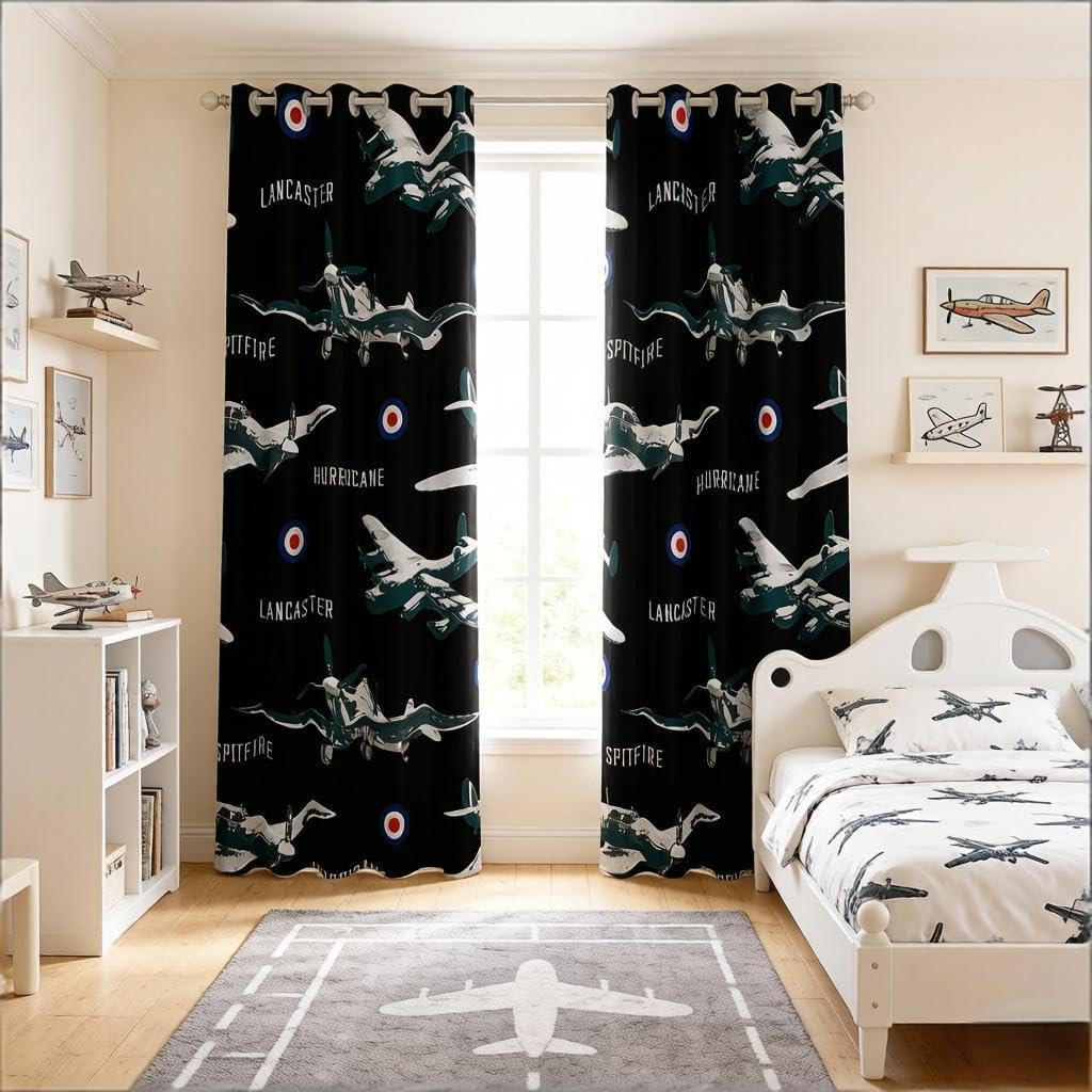 Loussiesd Plane Theme Curtain for Kids Boys Girls Aircraft Runway Printed Decoration Modern Curtain Microfiber Cool Aviation Pattern Curtains W52*L90 — image 1