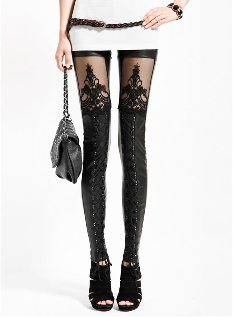 New Punk Black Faux Lady Gothic Leggings Lace Punk Leggings Pants Tights