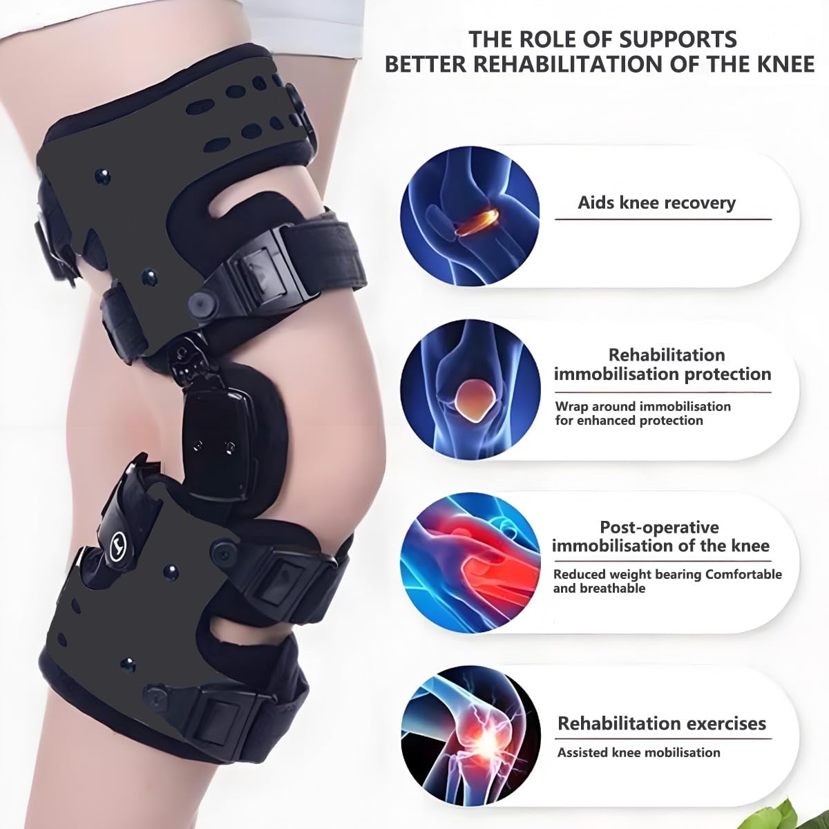 Tutore per ginocchio regolabile, tutore per ginocchio con stabilizzatori laterali foderati, comfort senza essere soffocante, tutore per ginocchio per artrite, per il recupero(Black,average size)