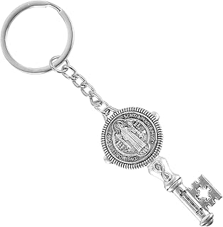 [GLSTOY] 彩色鍵型キーホルダーリング 耐久性金属製キーリングペンダント 財布 バッグ装飾 向け 宗教的モチーフ 聖ベネディクトコレクション