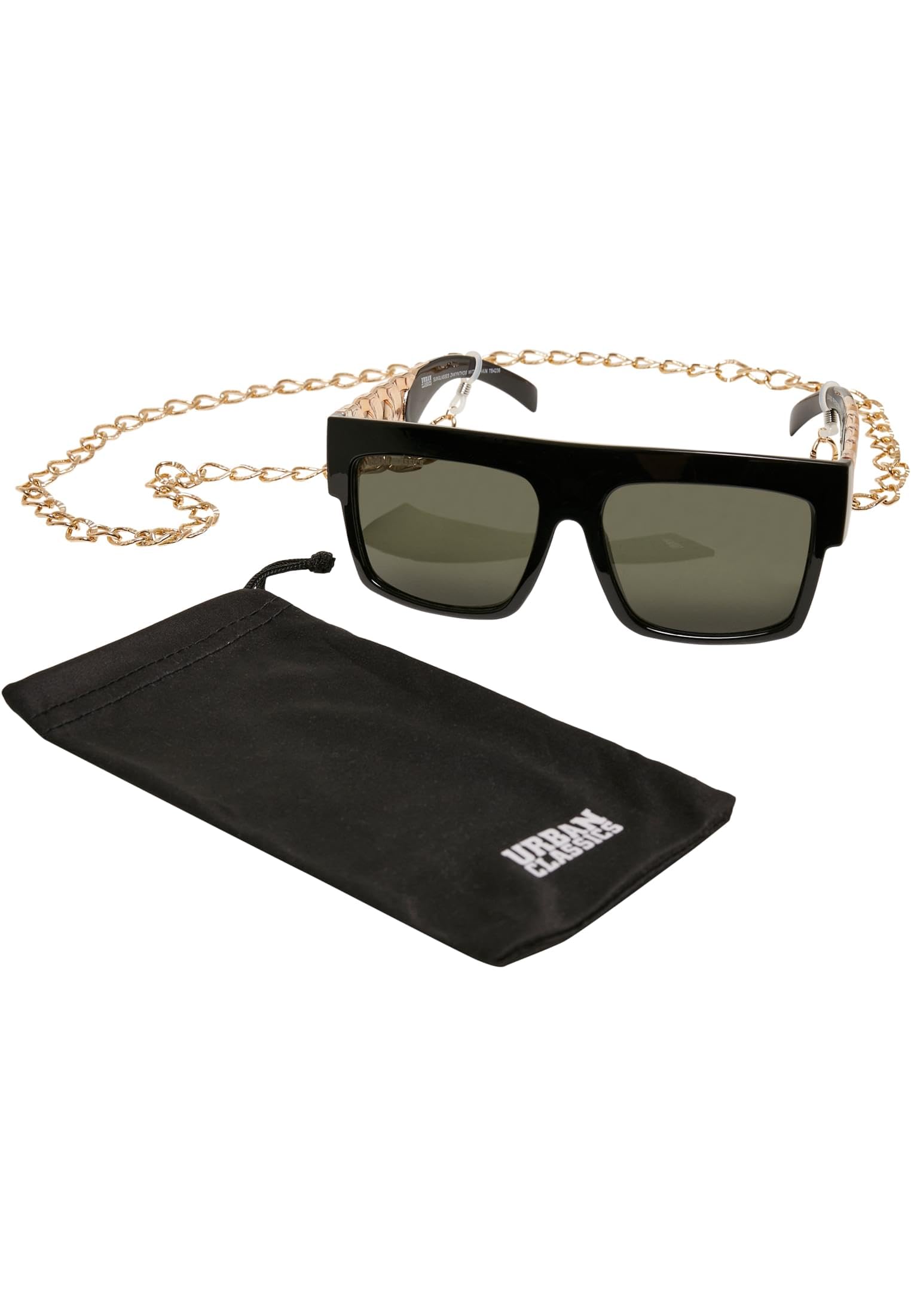 Urban Classics Zakynthos Sunglasses with Chain, Black/Gold, One Size