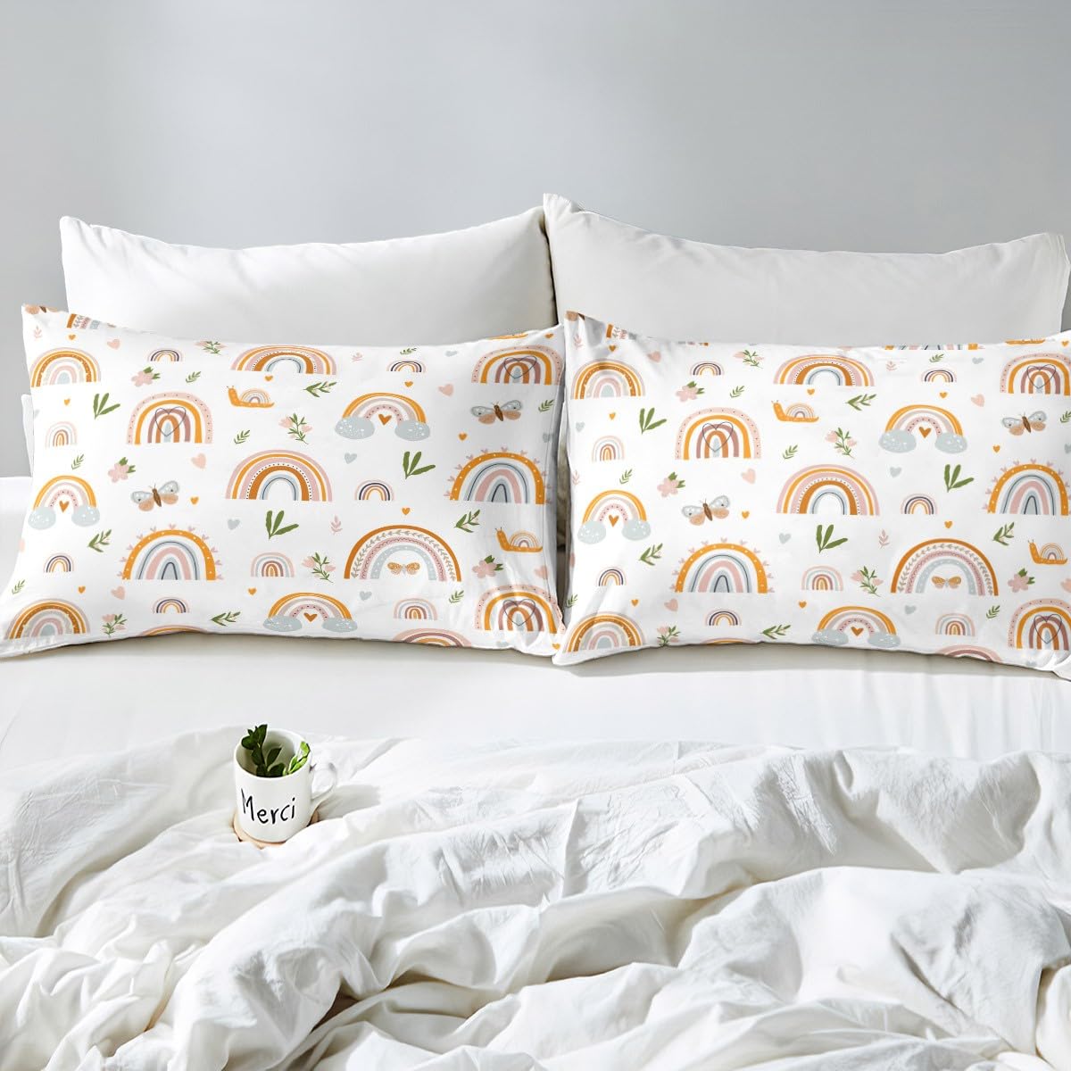 Set di biancheria da letto con angoli colorati e strisce arcobaleno, 3 pezzi, per bambini e ragazze, set di lenzuola in morbido poliestere (1 lenzuolo con angoli + 2 federe) king size