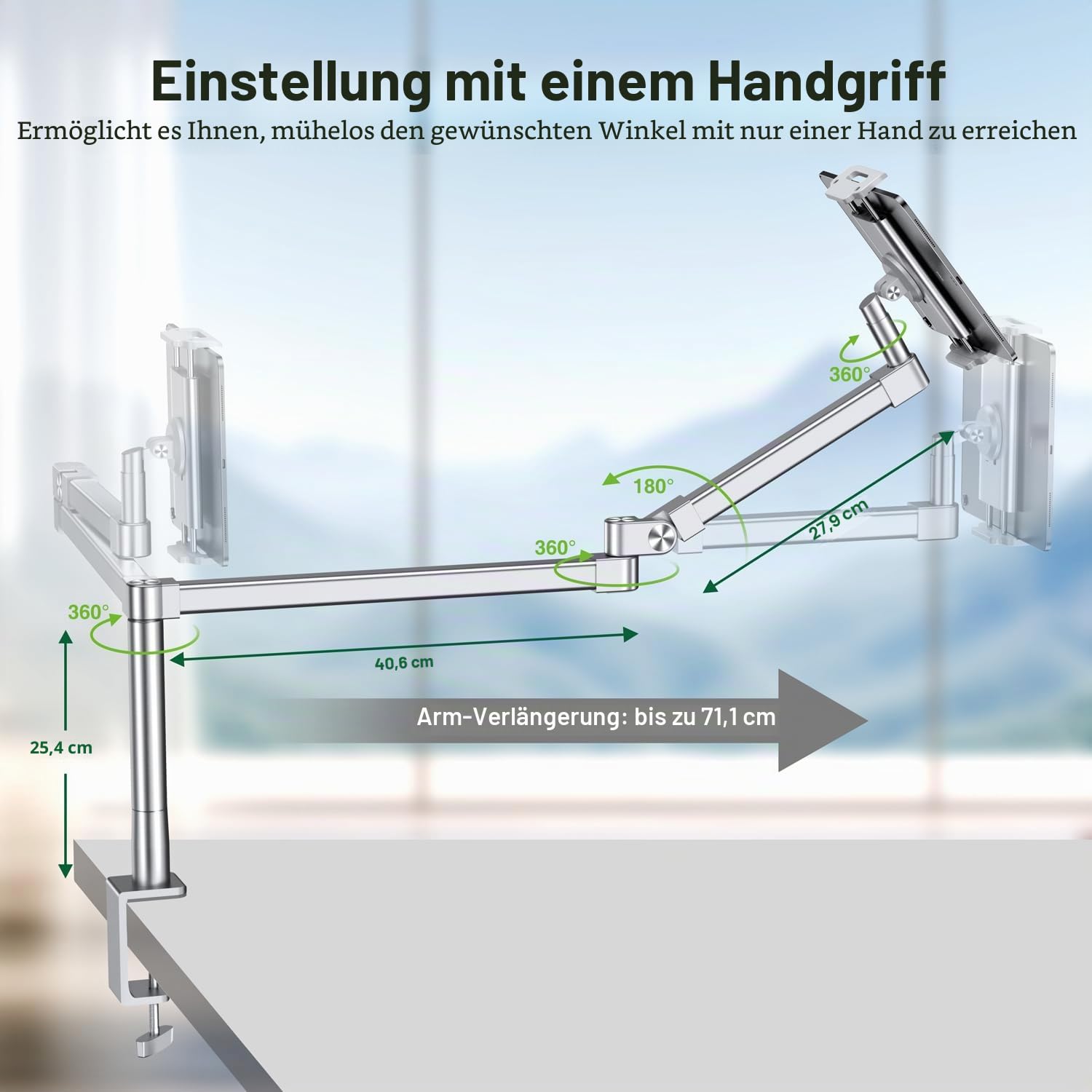 elitehood iPad Halterung Bett, Verstellbare iPad Halterung Tisch | 360°-Drehung Tablet Ständer Arm für Schreibtisch und Bett für Pad Pro 12.9, Air, Tragbaren Monitor und 4.7-13” Geräte