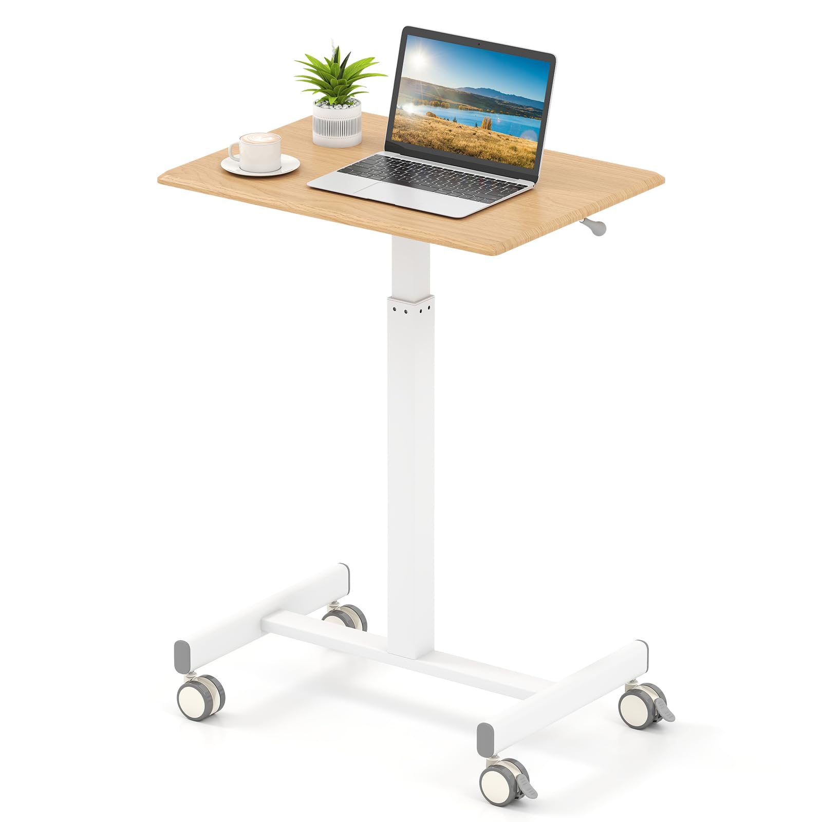 COSTWAY Stehpult höhenverstellbar, Stehtisch mit Rollen, 65 x 48 cm, Steh-Sitz Schreibtisch, Betttisch, mobiler Laptoptisch für Wohnzimmer, Schlafzimmer