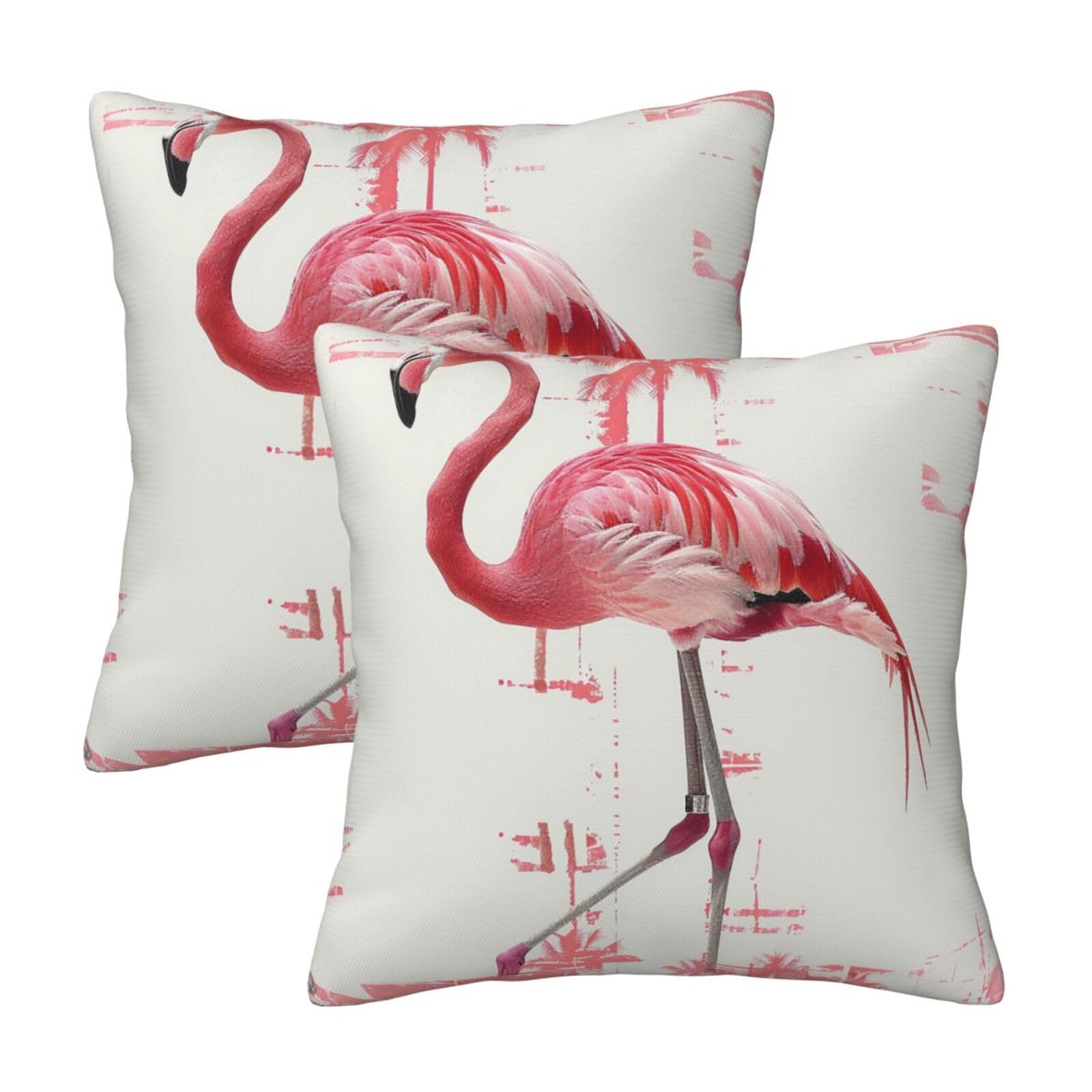 Flamingo Print Throw Pillow Cases 2 Pack Square Pillowcases Soft Pillow Protectors for Couch Livingroom Sofa Bed Office Car,40x40 CM