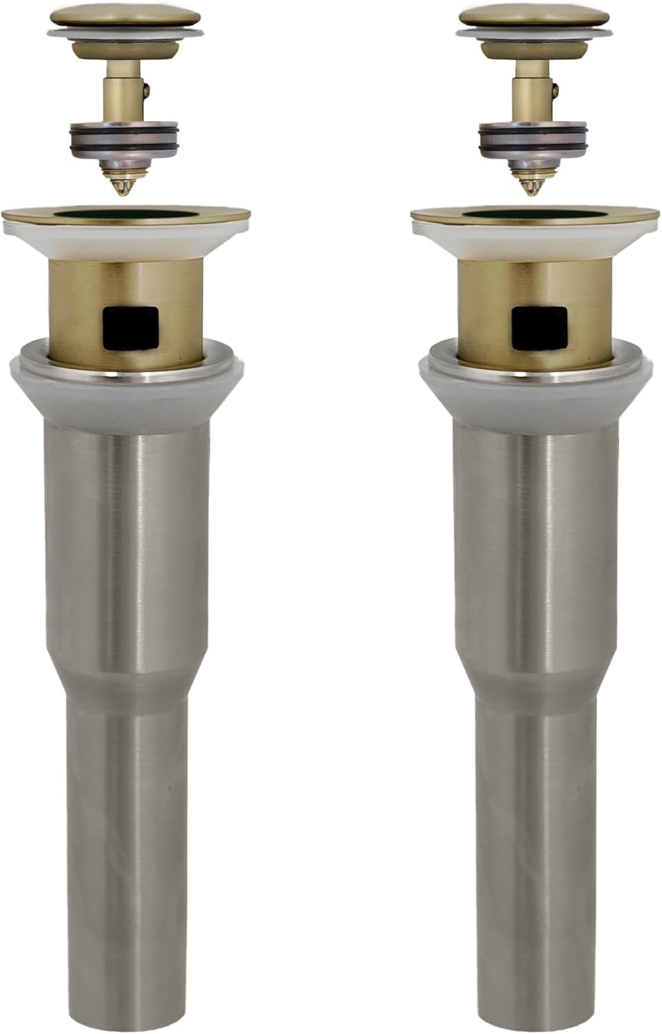 Stylish Pop Up Drain for Bathroom Sink Stopper with Overflow Rapid Draining Anti Clog Detachable Basket Hair Catcher for Bathroom Lavatory Vanity Vessel Sink Brushed Gold Set of 2, D-700G2