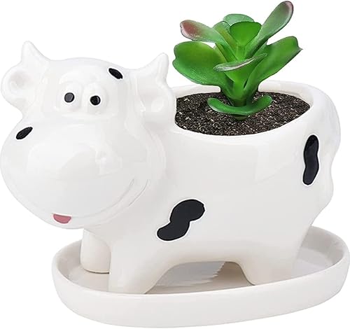 Miniatura 1 de JIAEN Maceta de 4 pulgadas con drenaje y platillo, maceta de vaca para el hogar, oficina, interior, suculentas, cactus, decoración de escritorio,
