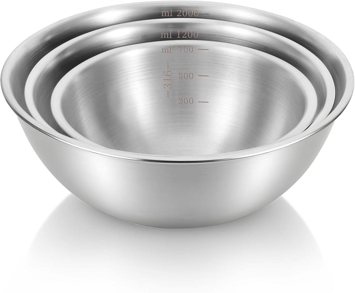 3 Packs Stainless Steel Mixing Bowls with Measurement Marks, Thicker Stainless Steel Flat Bottom Mixing Bowls Set, Stackable Salad Bowl for Cooking, Baking, Salad, Vegetables