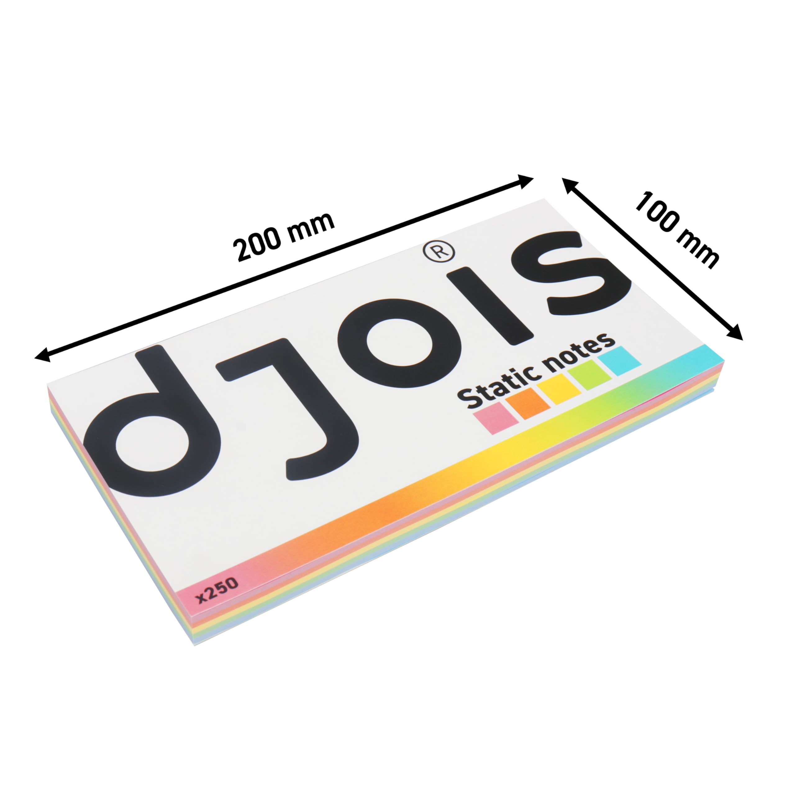 Djois made by Tarifold - Cuaderno de notas estáticas, 250 páginas, color rosa, naranja, amarillo, verde, azul, 200610 (L, 200 x 100 mm)