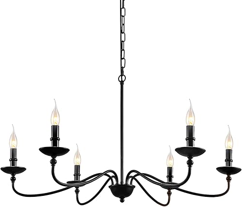 Miniatura 10 de SEOL - Lámpara colgante de hierro de 36 pulgadas de diámetro, estilo clásico de candelabro, rama grande, para colgar en el techo, 6 luces de 240 W,