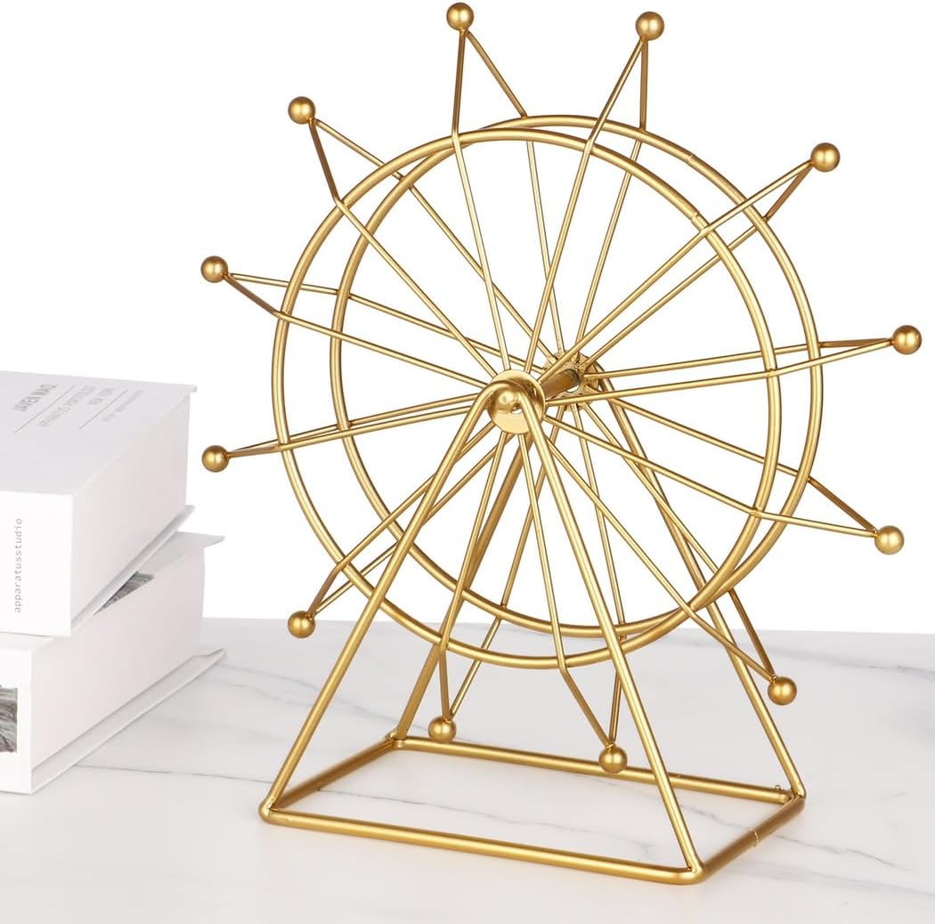 Ferris Wheel Golden Decor, Stylish Gold Shelf and Desk Accent for Home, Living Room & Office Decor