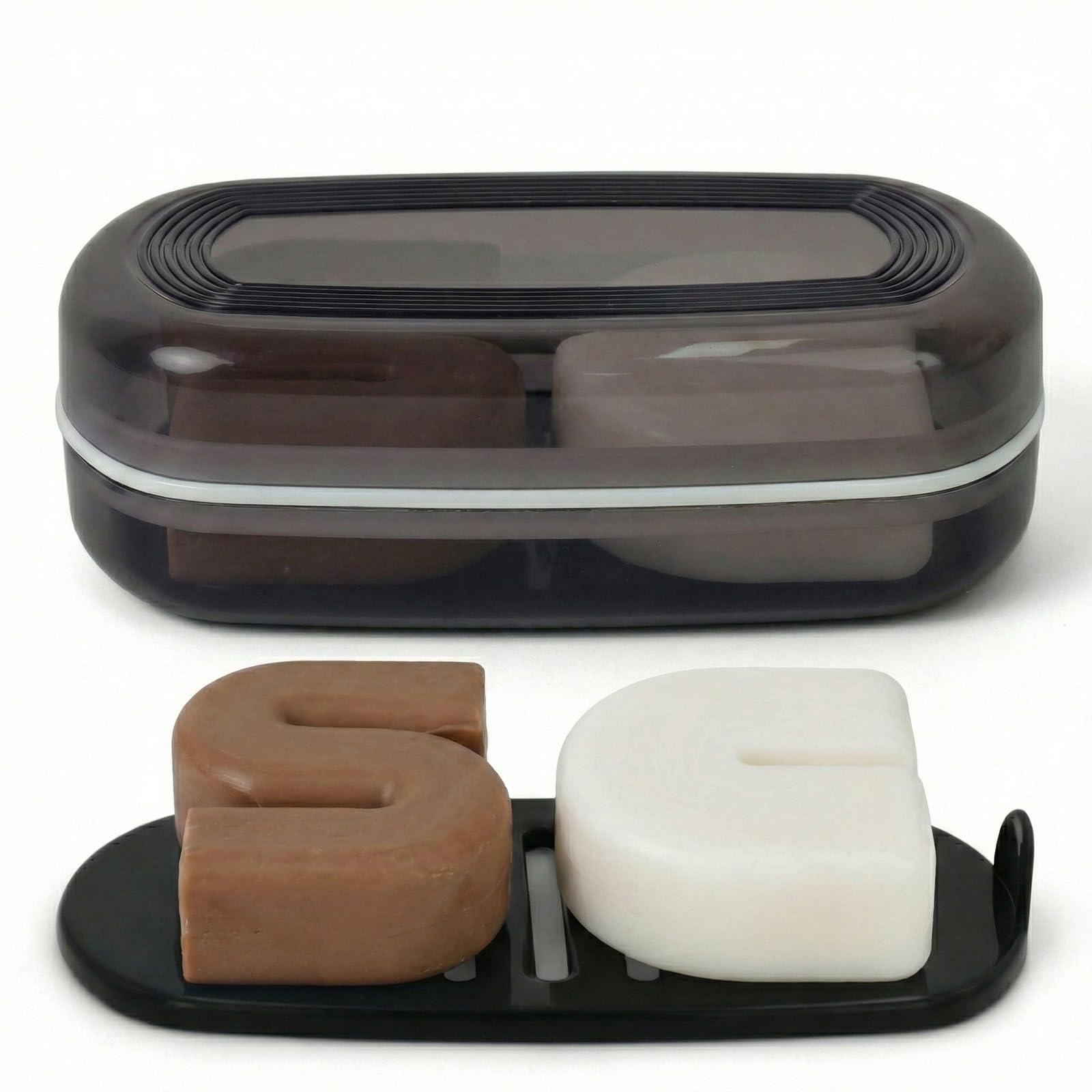 Shampoo Bar Holder Travel Case for Two Bars – Compatible with Kitsch Solid Shampoo & Conditioner Bars, Large Soap Container for Bathroom or Travel (1 Pack, Black Style A-Large)