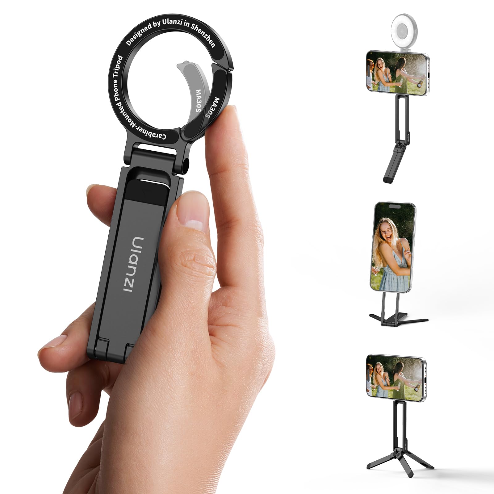 ULANZI MA30S Phone Tripod, Mini Tripod Stand for MagSafe | Ultra-Light Carabiner Tripod, One-Click Open, Foldable Portable Travel Tripod for iPhone Samsung Video Recording-image-35
