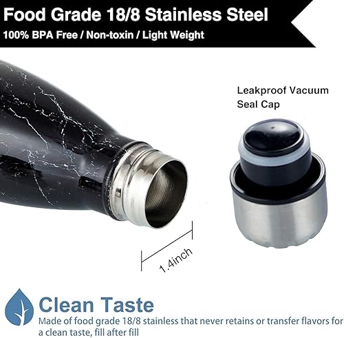 Miniatura 4 de HGDGears Botella de agua de acero inoxidable de 17 onzas, doble pared aislada al vacío, sin BPA, a prueba de fugas, termo en forma de cola con