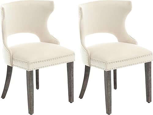 Miniatura 1 de KCC Juego de 2 sillas de comedor de terciopelo, modernas sillas laterales tapizadas sin brazos con respaldo hueco y ribete de cabeza de clavos para