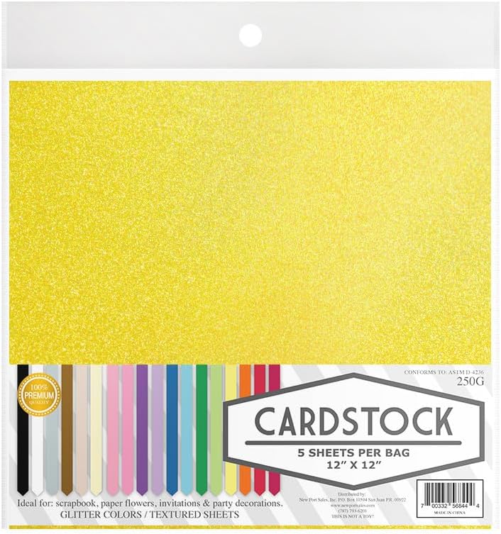 Miniatura 1 de Irdecent Glitter - Cartulina para manualidades, 13 opciones de color, 8.82 oz. 12 x 12 pulgadas, 5 hojas premium (amarillo)