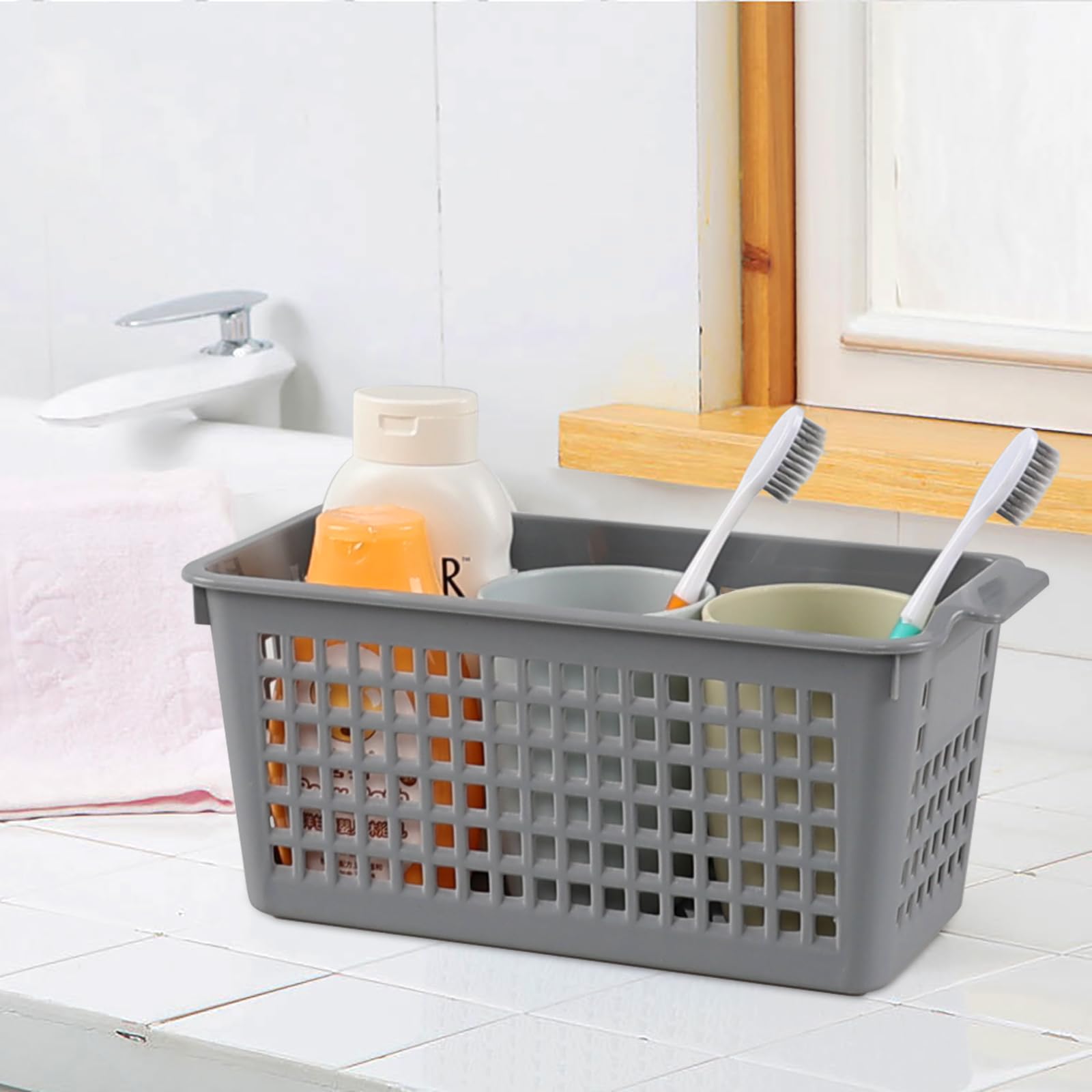 Julyeen 6 Pack Plastic Slim Storage Baskets, Pencil Holder for Desk Drawer Organizer Basket (Grey) - Image 4