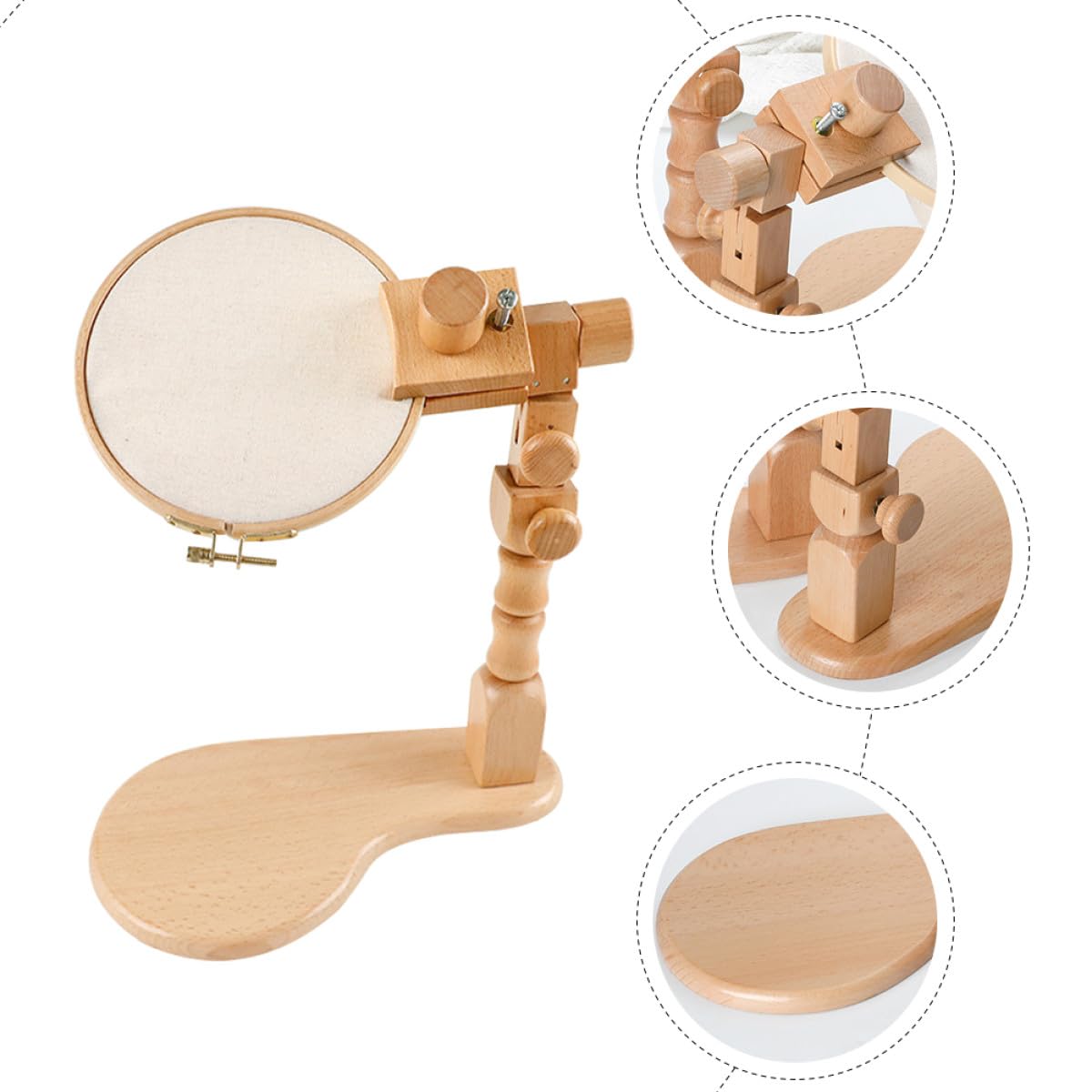 HOMOBABE Soporte de Bordado de Madera de Haya Ajustable y Giratorio, Soporte de Escritorio para Punto de Cruz, Kit de Bordado Aro de 20 Cm, Herramienta Práctica para Manualidades y Costura