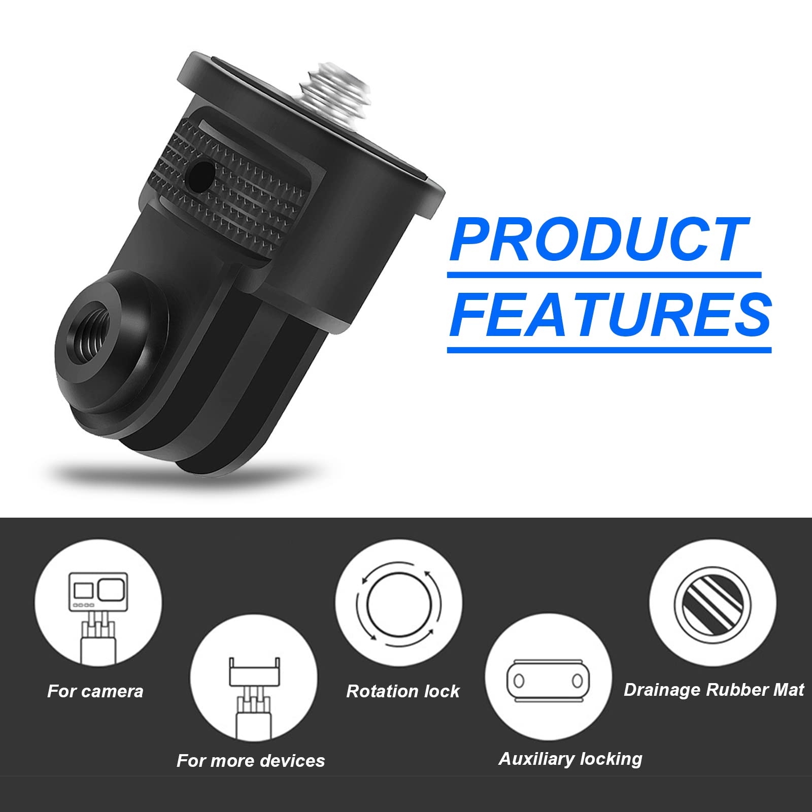 Soporte para trípode de cámara para adaptador GoPro de 1/4 de giro, ajuste de 360°, adaptador de conversión de tornillo de 1/4-20 para GoPro Hero11, Insta360 ONE X3, X2, Go 2 y otras cámaras de acción