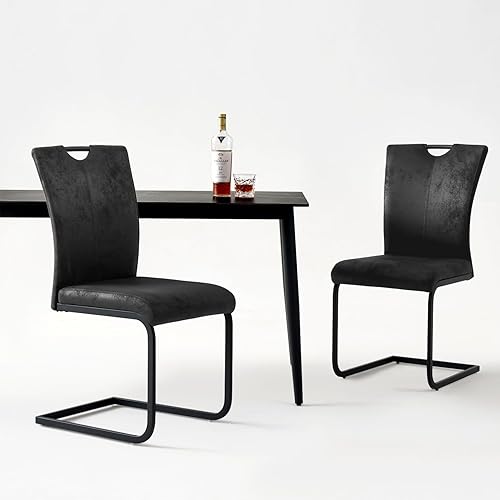 Miniatura 5 de GrandNoor Juego de 2 sillas de comedor de tela vintage con asa, moderna silla tapizada de respaldo alto para cocina y comedor, sillas voladizas sin