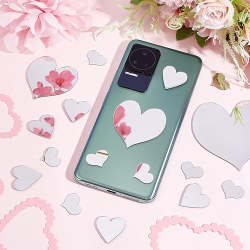 Miniatura 5 de PH PandaHall 100 espejos en forma de corazón, 4 tamaños, adhesivos para manualidades, azulejos de espejo de corazón, mosaico, azulejos de espejo