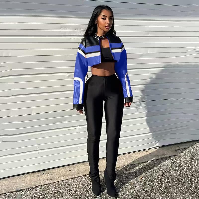 VOIKERDR Leather Jacket Cropped Jacket Motorcycle Jacket Y2K Letter Bomber Jacket Women Faux Leather Jacket Streetwear - Image 2