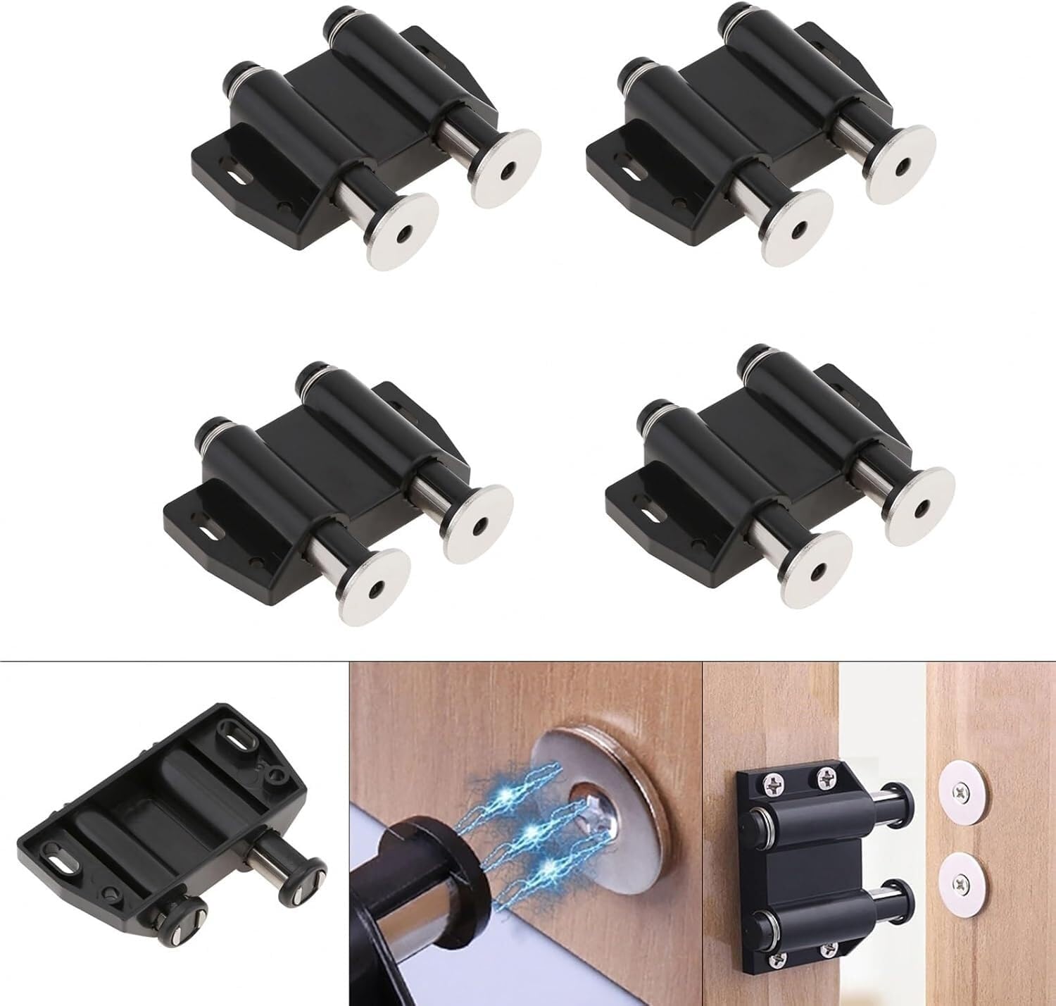 Magnetic Push Latches, 4pcs Pressed Double Round Head Magnetic Catch Push Touch Latch for Cabinet