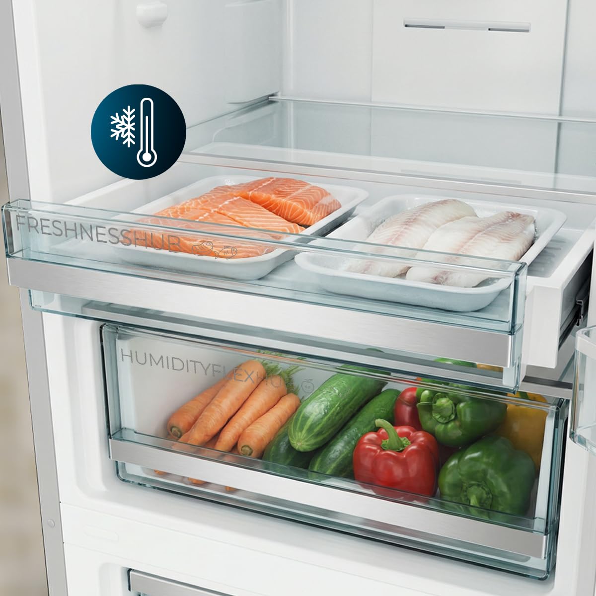 Cecotec Réfrigérateur Combiné Bolero CoolMarket Combi 356i Dark E. 200 cm de hauteur, 59,5 cm de largeur, Classe E, Technologie Multi Airflow, FreshnessFlex et HumidityFlex HUB, Dark Inox.