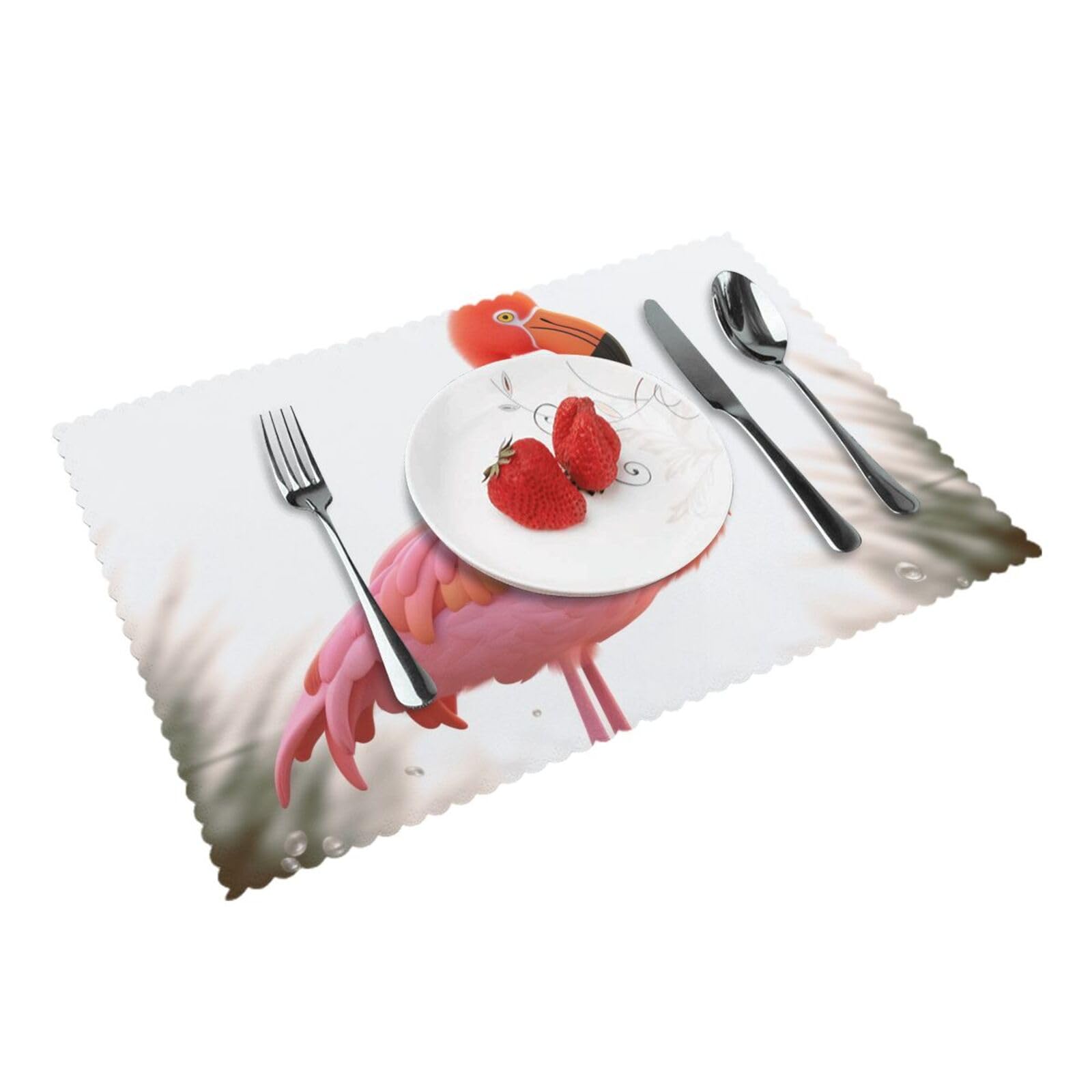 Cartoon Flamingo Printed Placemat Heat Resistant Place Mats Set of 4 PCS Washable Kitchen Table Mats, 12x18 Inch