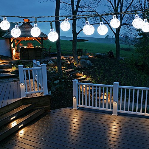 Preisvergleich Produktbild Samoleus 6M 30 LEDS Solar Lichterkette, Beleuchtung Kugel Aussen Weiß, Außenlichterkette Christmas Lights Wasserdicht für Party, Weihnachten, Außen, Hausdekoration (Weiß)