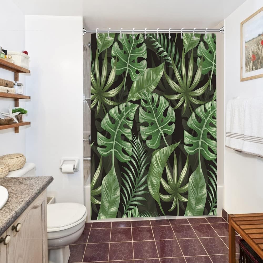 Cortina de Ducha de Hoja Eucalipto, Cortinas de Ducha Verde Oro Abstracto Planta Cortinas de Baño Antimoho Impermeable Lavable Tejido de Poliéster Cortina Ducha con 12 Ganchos 120x200cm — view 64