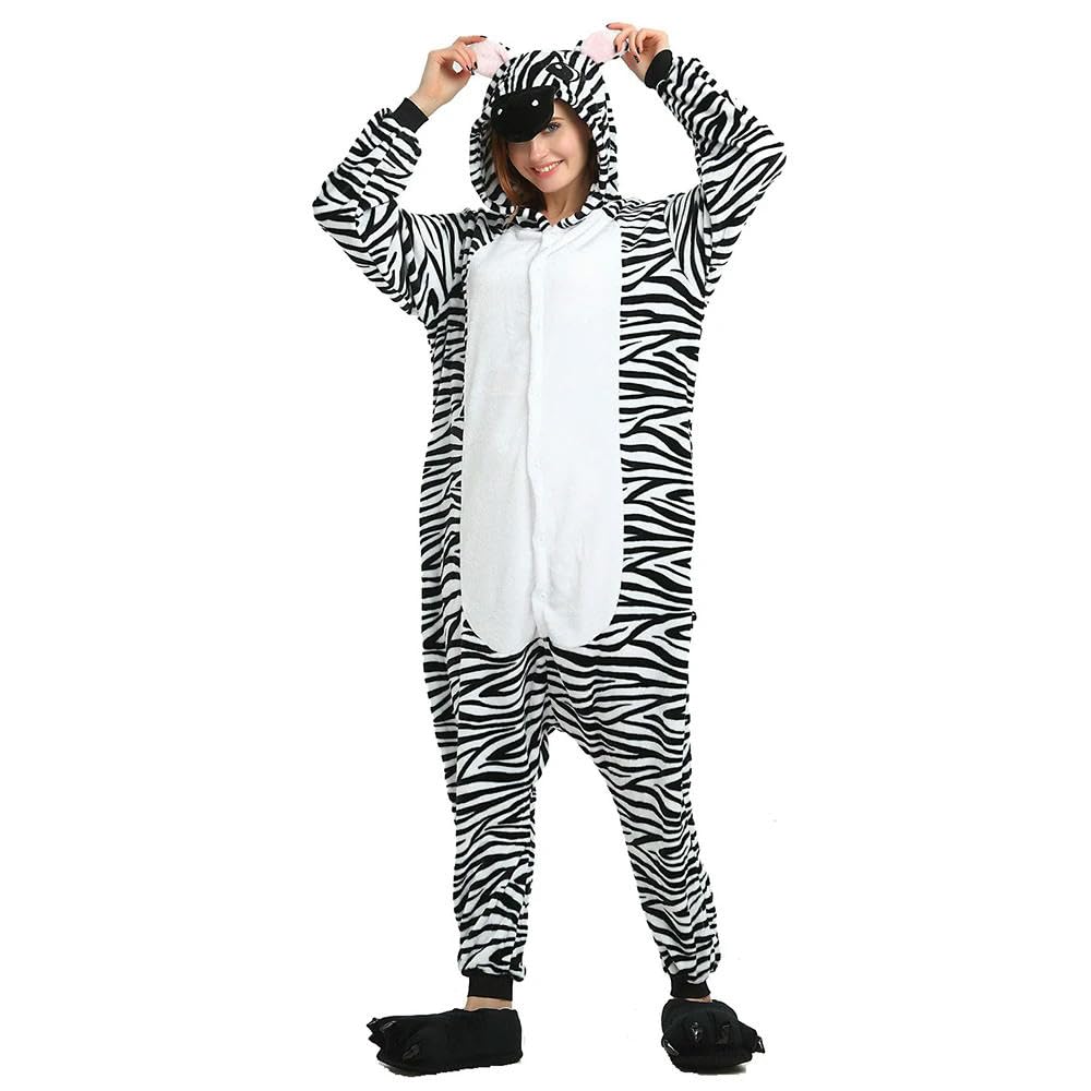 NYSDM Zebra Tutina Adulto Donna Pigiama Costume Animale Pigiama Un Pezzo Flanella Inverno Caldo Largo Uomini Coppia Cosplay Pigiama
