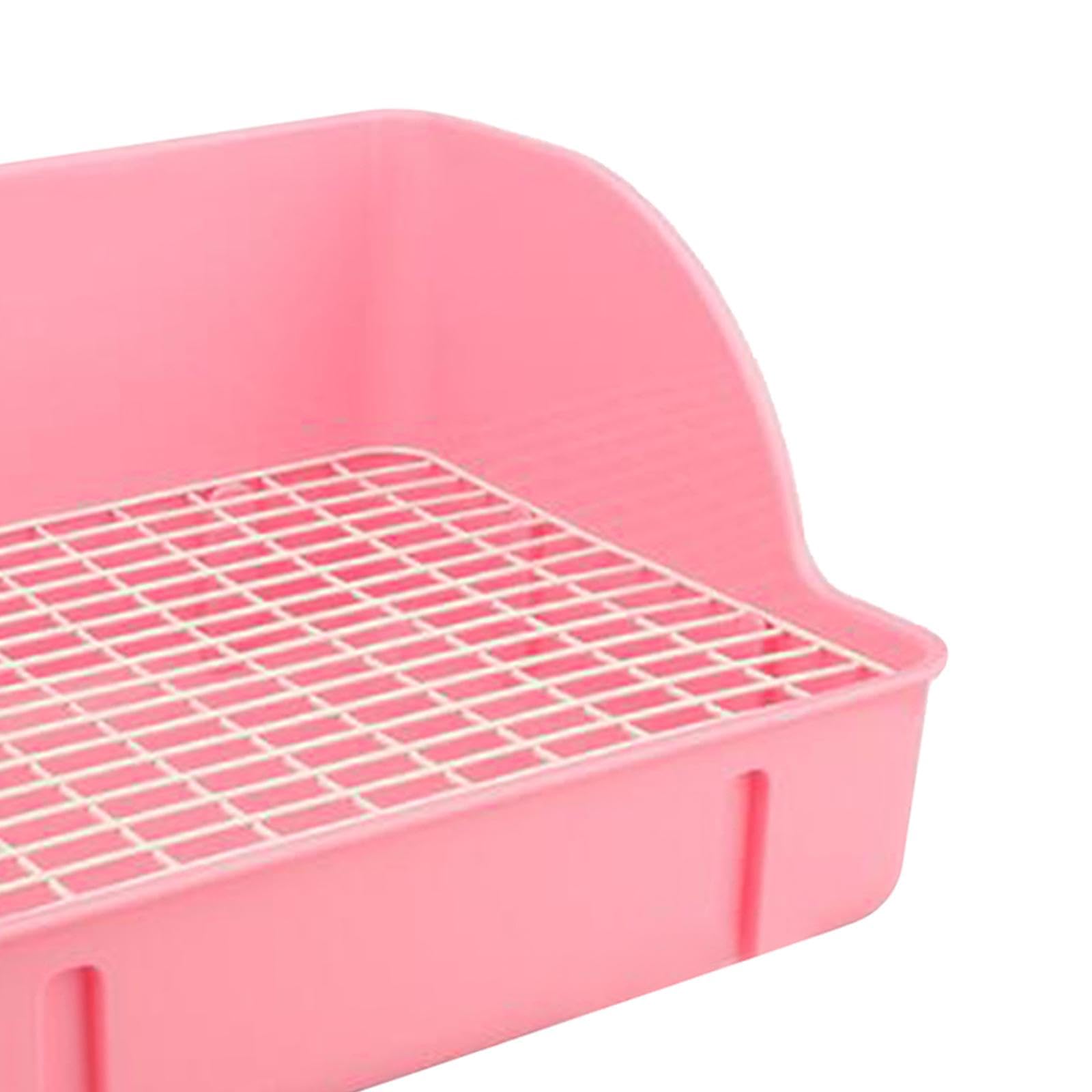 Kaninchen Toilettenbox Litter Tray Ecktoilettenpan mit Stabilem PP Gehäuse Und Komfortablem Gittereinsatz für Kleine Nager Wohnung Innenbereich, ROSA