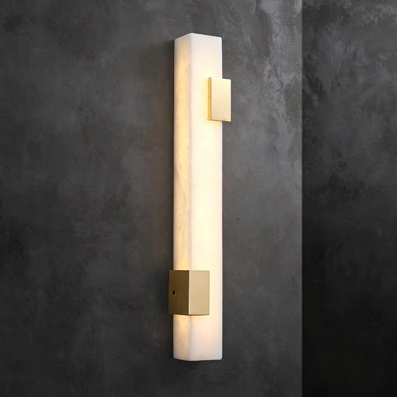Kikioo Alabaster Wall Sconce, Luxury Brass Rectangle Sconce, Modern Bathroom Vanity Light, 3000K Alabaster Sconces, Indoor Wall Lamp for Bedroom Living Room, Entryway, Stairs