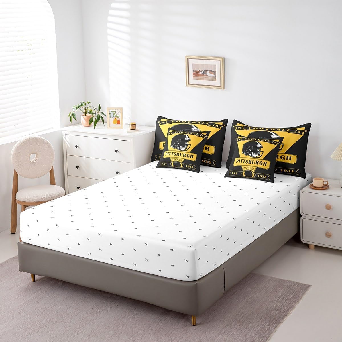 Loussiesd Football Letto Trapuntato,pittsburgh Piumino Letto Con Lenzuola 7 Pezzi 230x220cm(7-piece Set),american Football City Regali Per I Tifosi Di Calcio