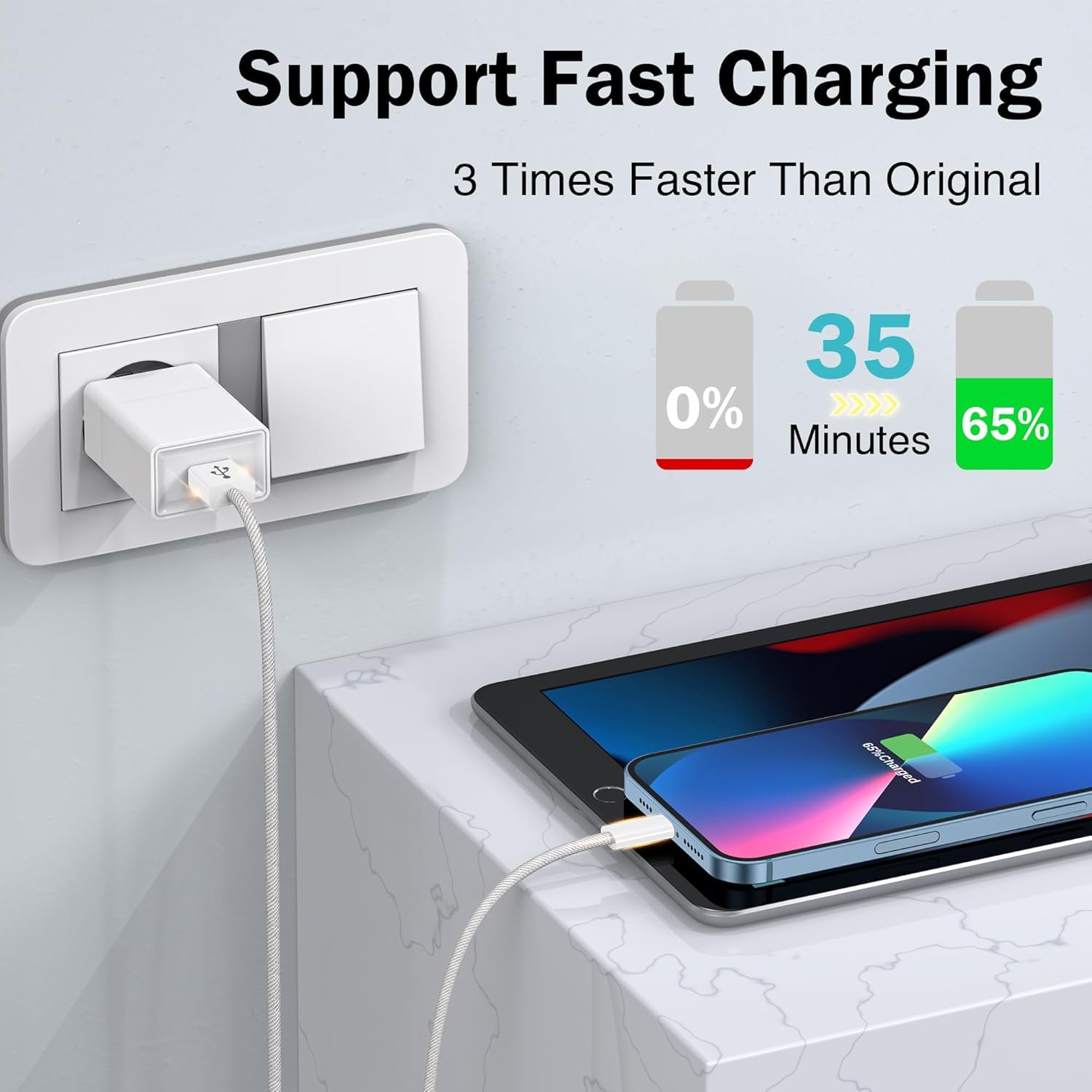 Cavo USB A Per IPhone Certificato MFi Con Perline - Ricarica Veloce 0.9m, Elegante Per Ragazze, Rosa - 3