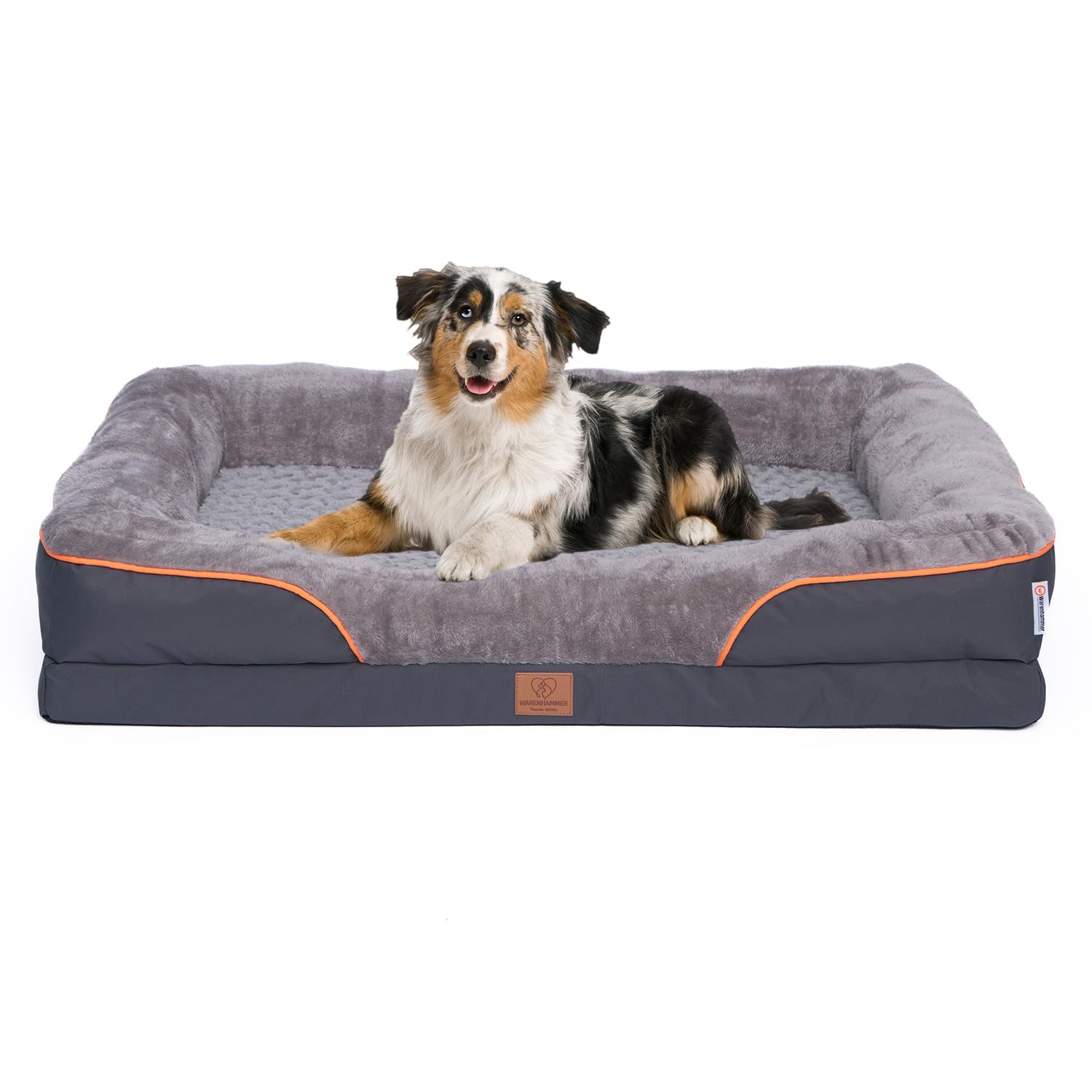 Orthopädisches Hundebett, Luxuriöses Plüsch-Sofa mit Abnehmbarem Bezug, Grau (XXL) 106 x 80 x 16 cm